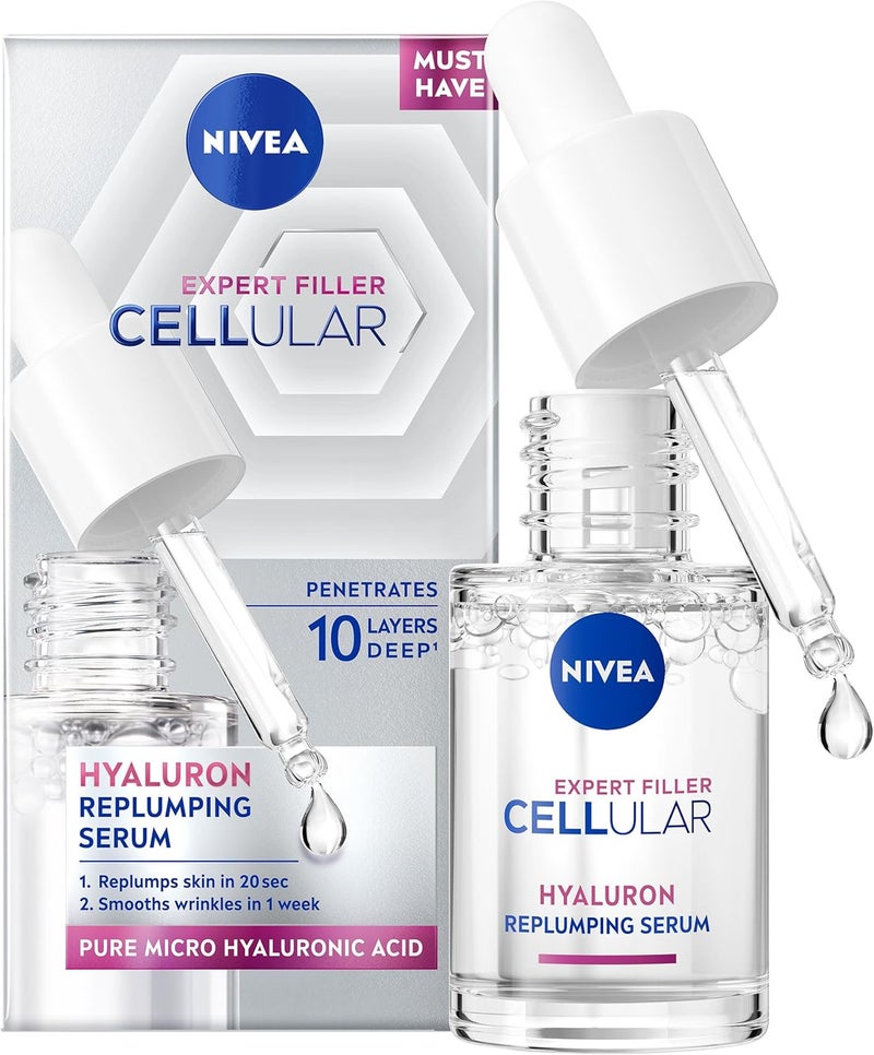 NIVEA Cellular Expert Filler Hyaluron Acid Replumping Serum 15ml AntiAgeing Face Serum For Visibly Smoother Hydrated and Supple Skin Dermatologically Approved Hyaluronic Acid Serum Mini Size