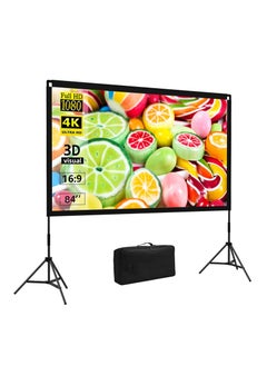 CityRiya-Long Projector Screen with Stand,84 Inch Portable Indoor Outdoor Projection Screen 16:9 Hd 4K Wrinkle-Free Outdoor Movies Screen Carrying Bag for Home Backyard Theater  - Image 1