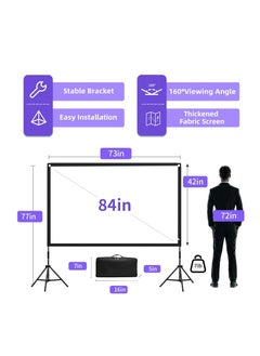 CityRiya-Long Projector Screen with Stand,84 Inch Portable Indoor Outdoor Projection Screen 16:9 Hd 4K Wrinkle-Free Outdoor Movies Screen Carrying Bag for Home Backyard Theater  - Image 2