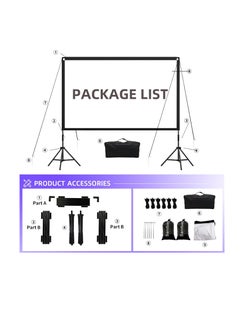 CityRiya-Long Projector Screen with Stand,84 Inch Portable Indoor Outdoor Projection Screen 16:9 Hd 4K Wrinkle-Free Outdoor Movies Screen Carrying Bag for Home Backyard Theater  - Image 3