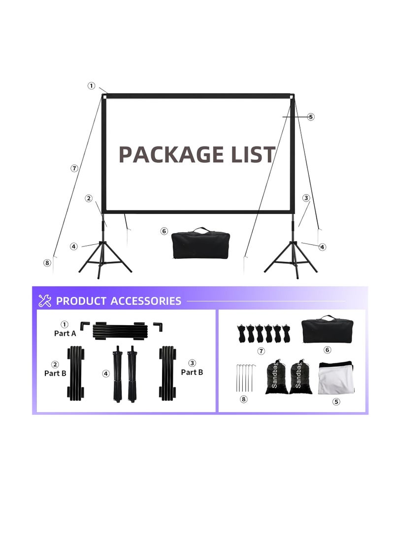 CityRiya-Long Projector Screen with Stand,84 Inch Portable Indoor Outdoor Projection Screen 16:9 Hd 4K Wrinkle-Free Outdoor Movies Screen Carrying Bag for Home Backyard Theater  - Image 3