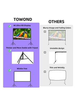 CityRiya-Long Projector Screen with Stand,84 Inch Portable Indoor Outdoor Projection Screen 16:9 Hd 4K Wrinkle-Free Outdoor Movies Screen Carrying Bag for Home Backyard Theater  - Image 4