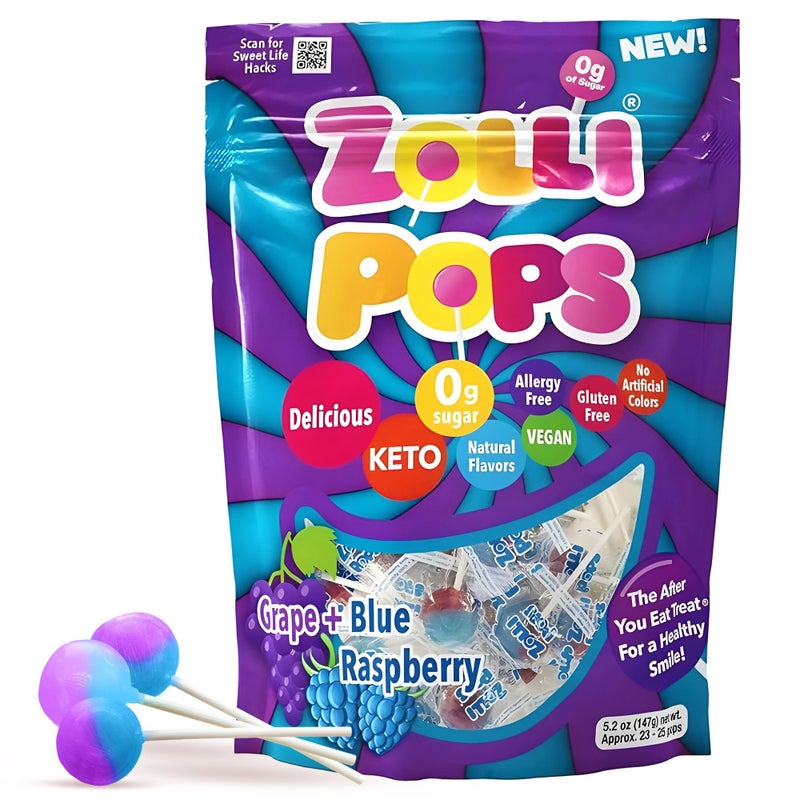 Zollipops Clean Teeth Pops Sugar Free Candy DyeFree Lollipops  Keto  DiabeticFriendly DentistApproved Treats for Kids Blue RaspberryGrape 52 oz - Image 3