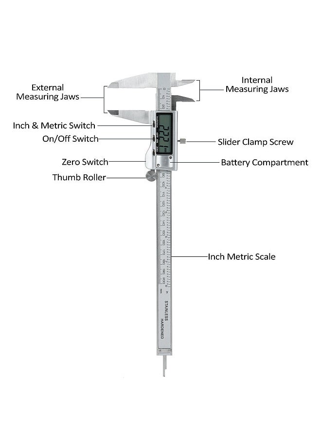 Generic Digital Caliper Vernier Caliper 8 Inch/200 mm Measuring Tool with Stainless Steel Electronic Micrometer Caliper  - Image 4