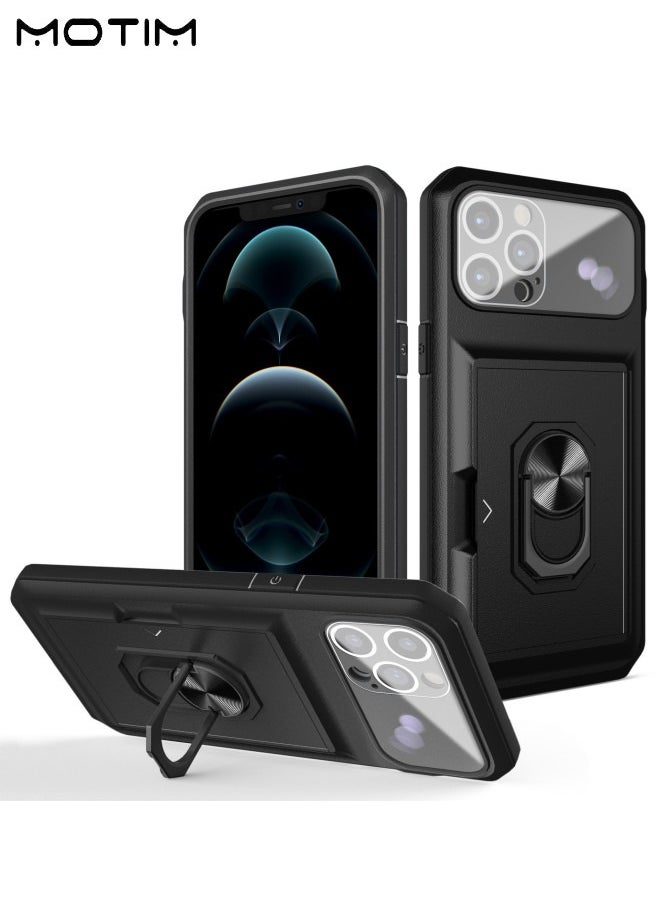 Motim 3 in 1 Armor Case for iPhone 14/14 Pro/14 Plus/14 Pro Max Heavy Duty Protective Kickstand Ring Holder Cover with Hidden Card Slot and Front Screen Protect Frame  - Image 1