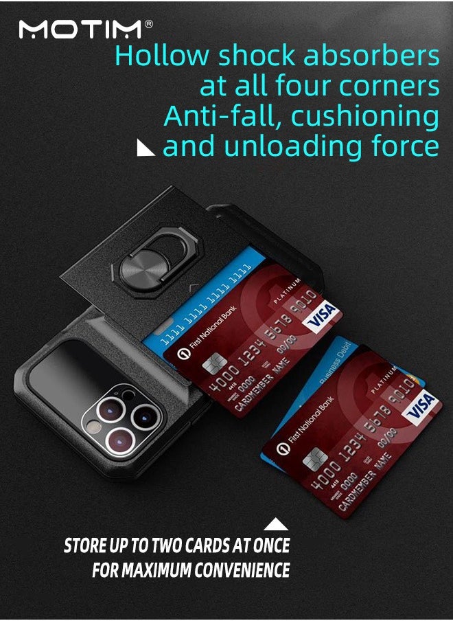 Motim 3 in 1 Armor Case for iPhone 14/14 Pro/14 Plus/14 Pro Max Heavy Duty Protective Kickstand Ring Holder Cover with Hidden Card Slot and Front Screen Protect Frame  - Image 2