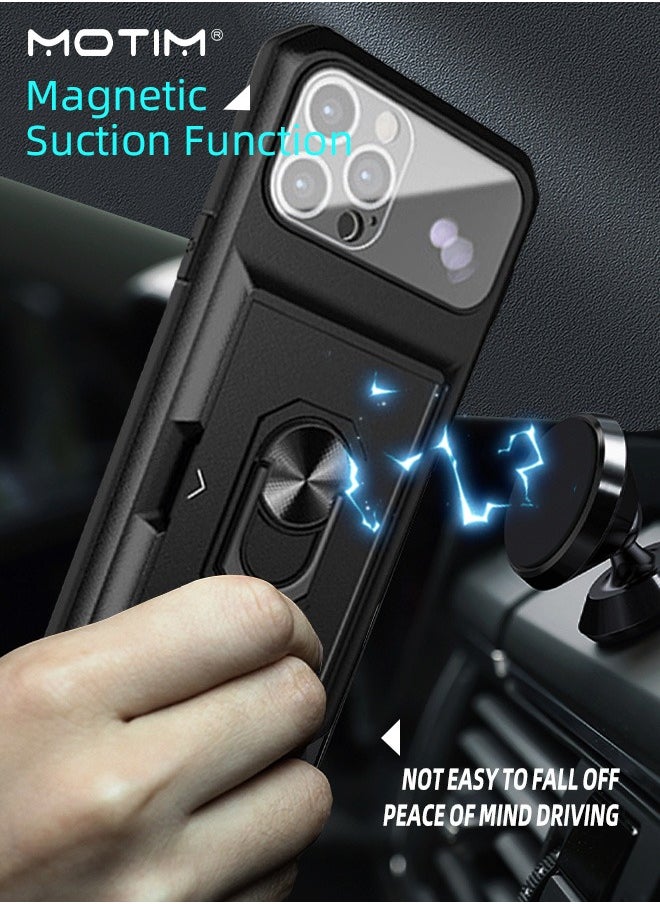 Motim 3 in 1 Armor Case for iPhone 14/14 Pro/14 Plus/14 Pro Max Heavy Duty Protective Kickstand Ring Holder Cover with Hidden Card Slot and Front Screen Protect Frame  - Image 4
