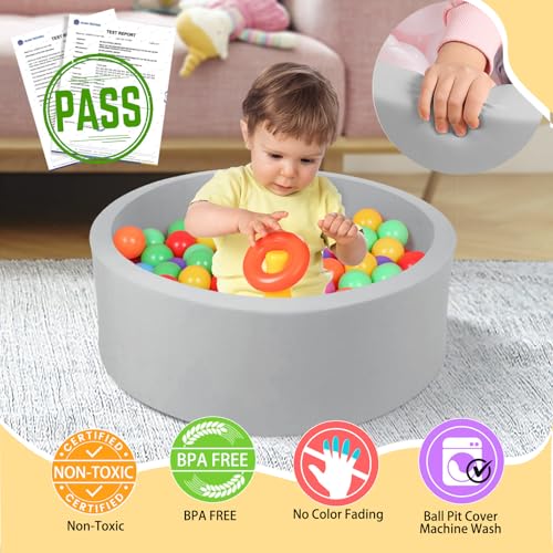 TRENDBOX Small Memory Foam Ball Pit, 27 inches Indoor Round Ball Pit (NO Balls) for Toddler Kids Children - 27 inches (Light Gray) - Image 2