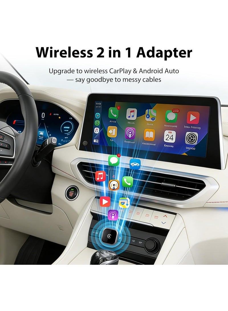 محول CarPlay اللاسلكي 2 في 1، ومحول Android Auto اللاسلكي، يحول الاتصال السلكي إلى لاسلكي، بتقنية التوصيل والتشغيل الفوري (Plug & Play)، ومتوافق مع السيارات المزودة بنظام CarPlay/Android Auto السلكي الأصلي من المصنع، ويدعم أنظمة iOS 12 فما فوق وAndroid 11 فما فوق. - Image 3