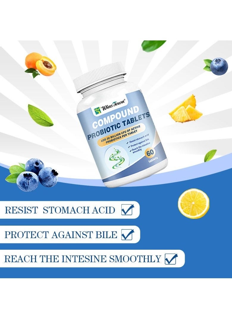 Wins Town 30 Billion CFU Probiotic Complex Tablets - 60 Count （60 Tablets per Bottle） for Digestive & Immune Support - 12 Strains, Delayed Release, Non-GMO & Gluten-Free - Gut Health Supplement for Adults  - Image 4