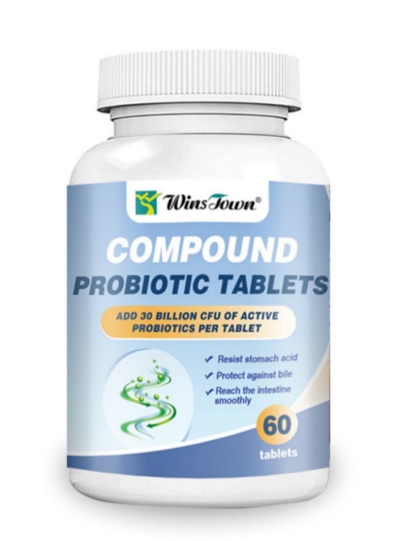 Wins Town 30 Billion CFU Probiotic Complex Tablets - 60 Count （60 Tablets per Bottle） for Digestive & Immune Support - 12 Strains, Delayed Release, Non-GMO & Gluten-Free - Gut Health Supplement for Adults  - Image 1