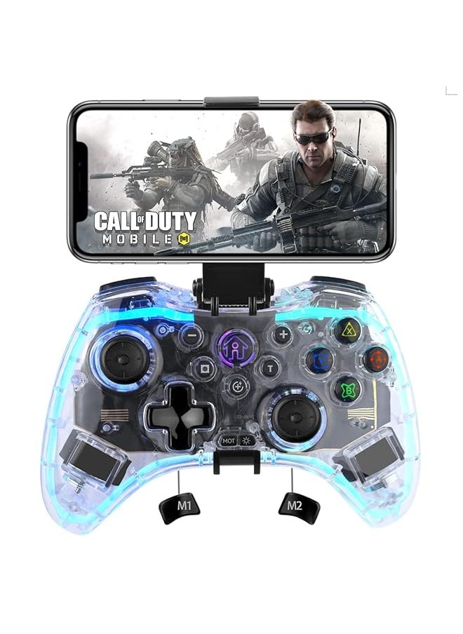 LONZEN - Wireless Gaming Controller For Iphone Ipad Ios Android Tablet Pc N Switch Ps5 Ps4 Ps3 Steam Deck Transparent Bluetooth Gamepad With Rgb Breathing Led Dual Motor - Image 1