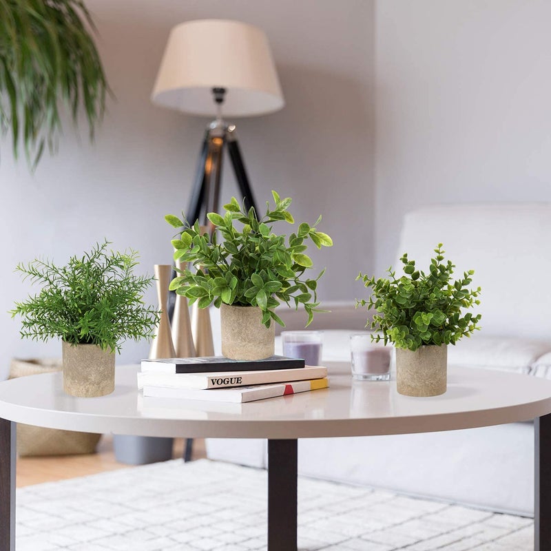 Briful Briful Artificial Potted Plants Set of 3 Small Faux Plant Eucalyptus Mini Fake Plant Decor for Home Table Office Room Desk Bathroom Shelf Kitchen Rustic Farmhouse Mantel Decoration  - Image 4
