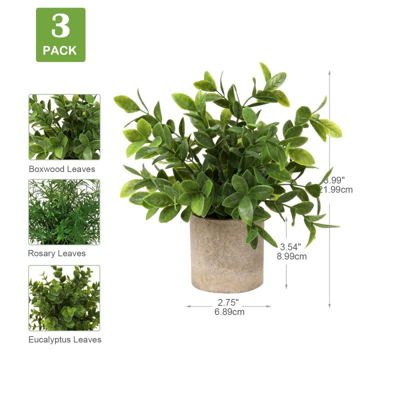 Briful Briful Artificial Potted Plants Set of 3 Small Faux Plant Eucalyptus Mini Fake Plant Decor for Home Table Office Room Desk Bathroom Shelf Kitchen Rustic Farmhouse Mantel Decoration  - Image 2