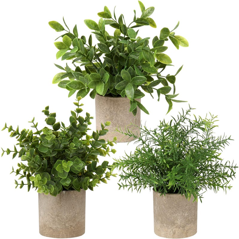Briful Briful Artificial Potted Plants Set of 3 Small Faux Plant Eucalyptus Mini Fake Plant Decor for Home Table Office Room Desk Bathroom Shelf Kitchen Rustic Farmhouse Mantel Decoration  - Image 1