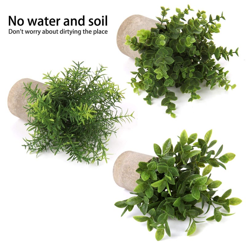 Briful Briful Artificial Potted Plants Set of 3 Small Faux Plant Eucalyptus Mini Fake Plant Decor for Home Table Office Room Desk Bathroom Shelf Kitchen Rustic Farmhouse Mantel Decoration  - Image 3
