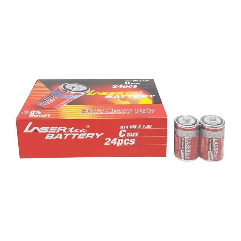 Lasertec C Size UM-2 R14 Heavy-Duty Batteries – 24-Piece Box