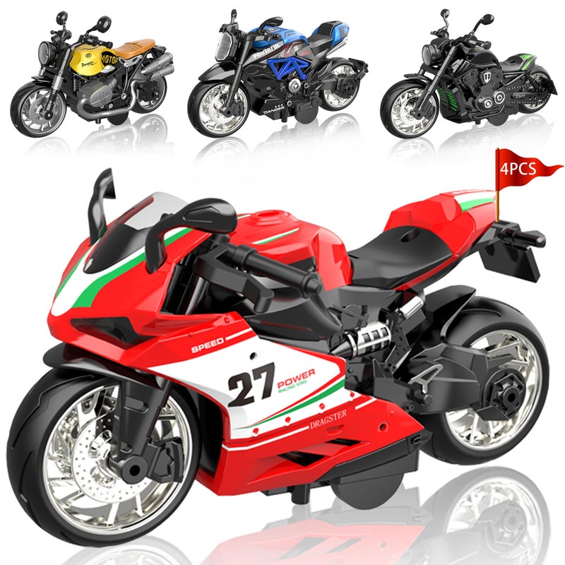 MQDMINI 4Pack PullBack Motorcycle Toys Friction Powered Kids Toy Cars with Lights Sounds Automatic Drive for Boys Girls Aged 312 - Image 3