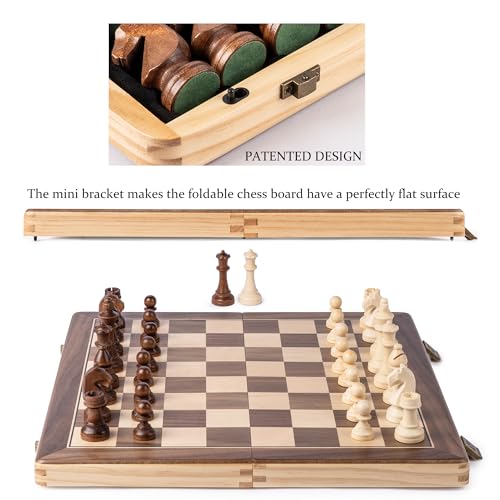 A&A 15" Magnetic Wooden Chess Set/Folding Board / 3" King Height German Knight Staunton Chess Pieces/Mahogany & Maple Inlaid /2 Extra Queen - Image 5