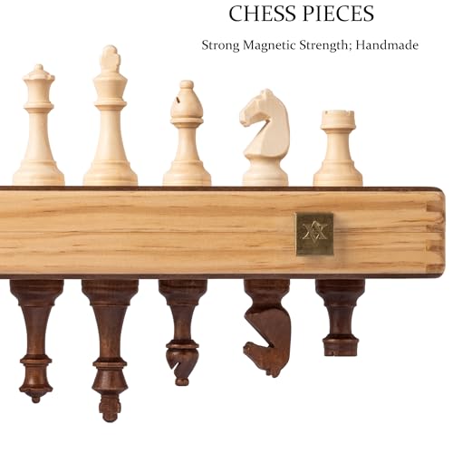 A&A 15" Magnetic Wooden Chess Set/Folding Board / 3" King Height German Knight Staunton Chess Pieces/Mahogany & Maple Inlaid /2 Extra Queen - Image 4