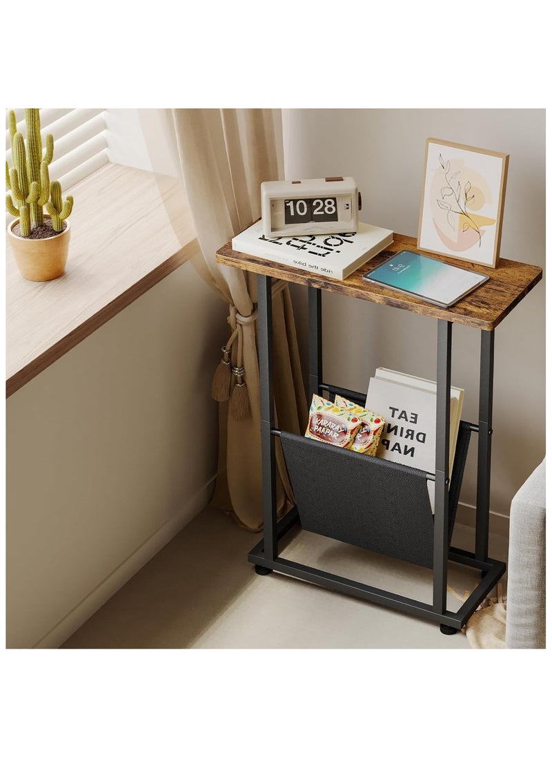 Chulovs - Chulovs  Narrow Side Table, Nightstand with Storage Shelf, Slim Magazine Table for Small Spaces, Narrow Side Snack Couch, End Table for living room, bedroom, hallway - Image 1