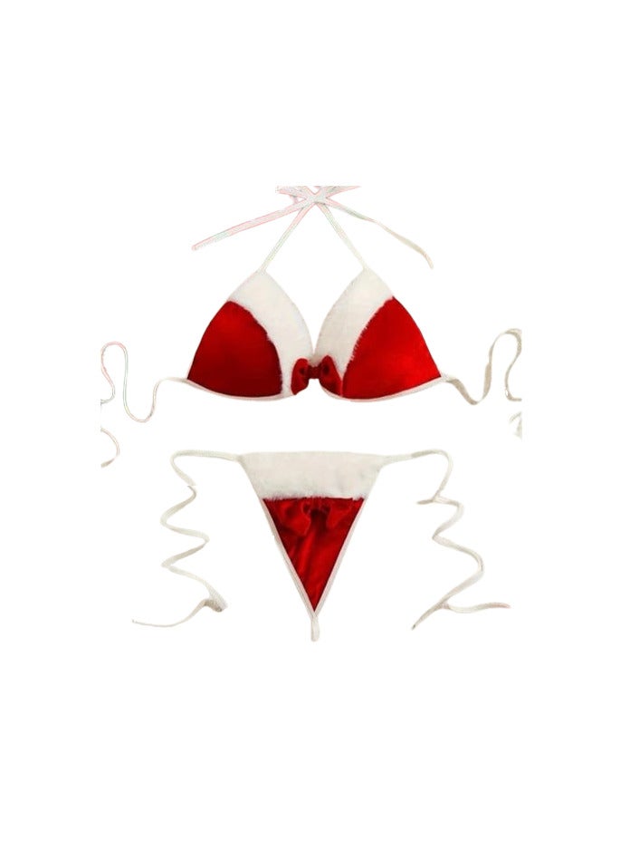 Hanady Two-Piece Bikini in Premium French Velvet with High-Quality Lycra RED and White Fur Accents - HN 6007 - Image 2