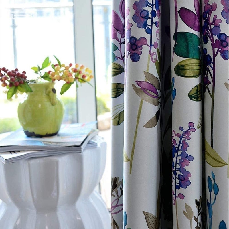 MYRU Blackout Curtains for Bedroom & Living Room â€“ 2-Layer Lined, Purple & Blue Floral Design, 39" W x 84" L (1 Pair). Blocks Light, Enhances Privacy & Style. - Image 1