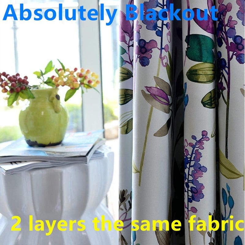 MYRU Blackout Curtains for Bedroom & Living Room â€“ 2-Layer Lined, Purple & Blue Floral Design, 39" W x 84" L (1 Pair). Blocks Light, Enhances Privacy & Style. - Image 2