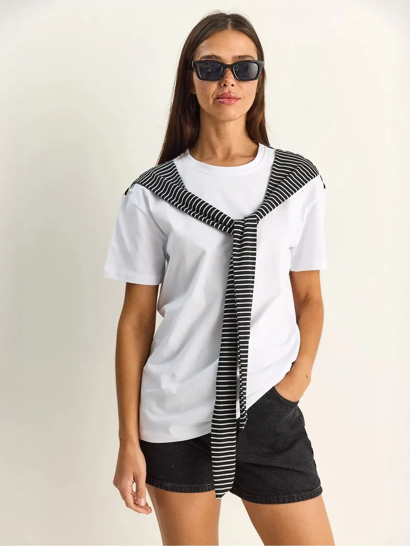 بيانكو لوتشي LUCCI Accessory Detailed Crew Neck T-Shirt
