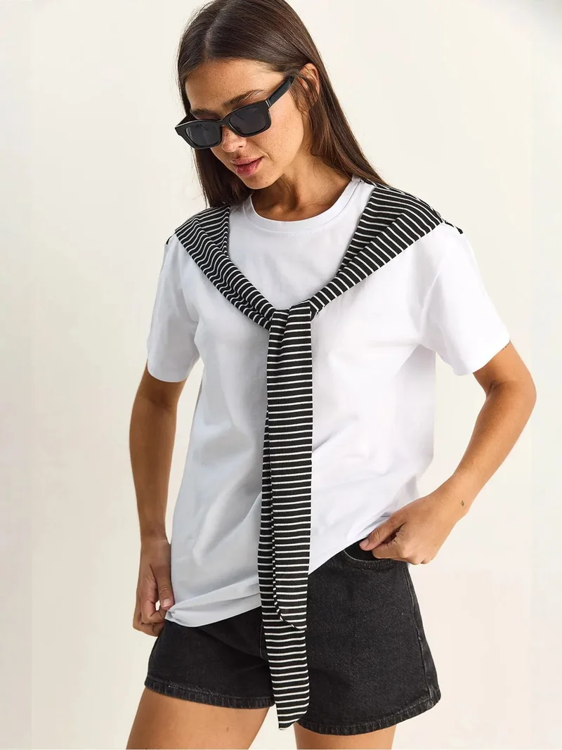 بيانكو لوتشي LUCCI Accessory Detailed Crew Neck T-Shirt