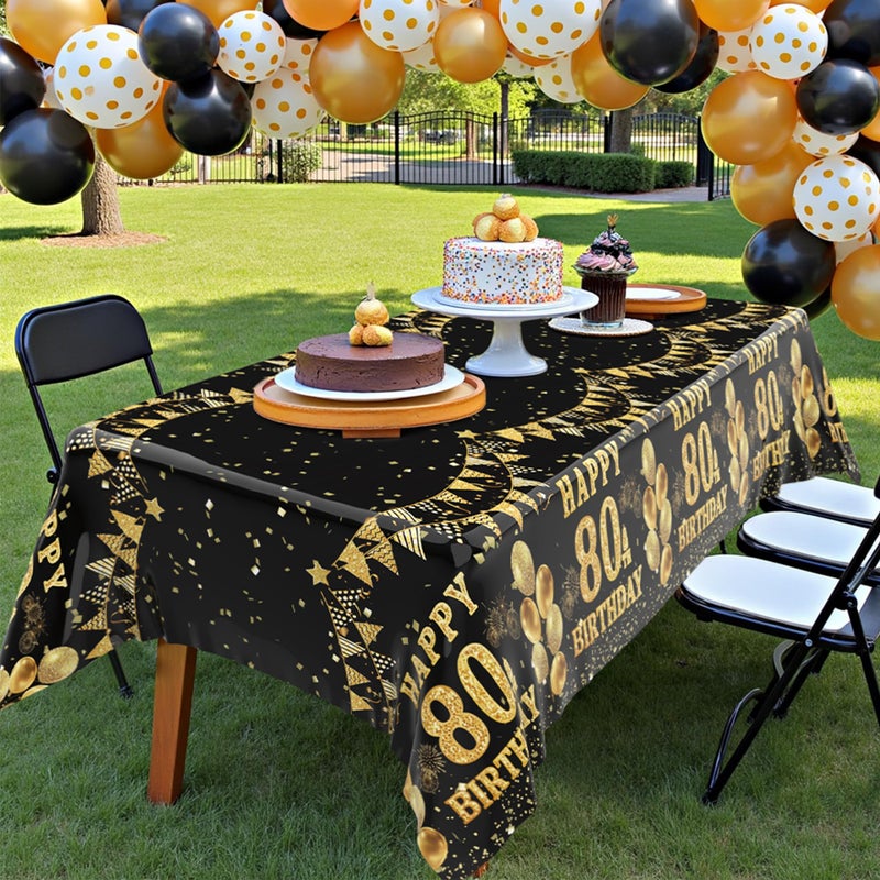 Labeol 3 Pack 80th Birthday Tablecloth, Black and Gold Happy 80th Birthday Decorations, Disposable Plastic Rectangular Table Cover Party Supplies for Men Women - Image 5