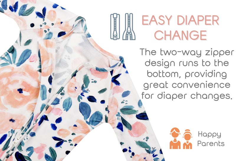 Vollmic Baby Girls Footie Pajamas 0-9 Months Rayon derived from Bamboo Floral Printed Jumpsuit for Newborn Girl 2 Packs (Light Ink Pink, 0-3 Months) - Image 4