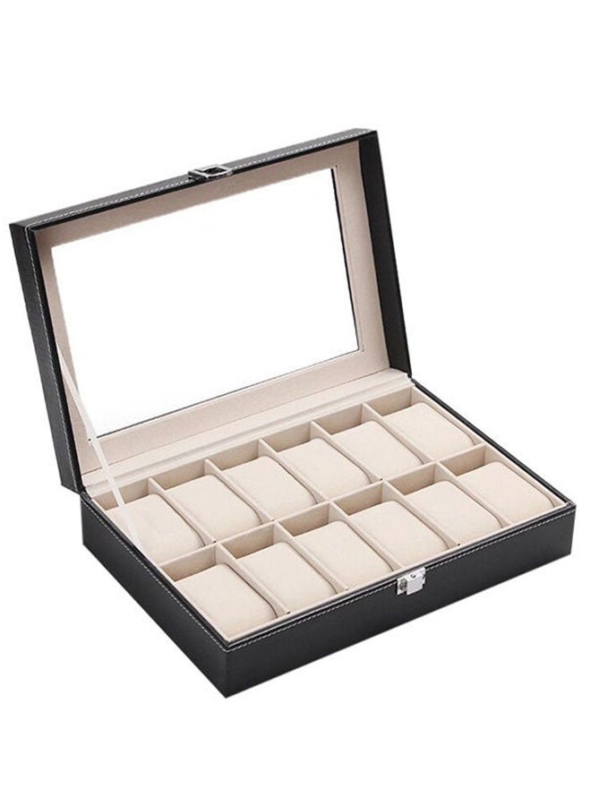 RollsTimi  12-Slot Black Faux Leather Watch Storage Box, Jewelry Box, Watch Stand with a Glass Lid, Metal Clasp Watch Box with Removable Watch Pillows, Watch Display Case, 12-Compartment PU Watch Organizer - Image 3