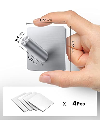 xdgeLoad Heavy Duty Adhesive Hooks, Bath Towel Hooks 4 Pack, Adhesive Wall Hooks for Bathrooms/Coat/Robe/Kitchen, Non-Punching self-Adhesive Hooks, Matte Stainless Steel Silver - Image 2