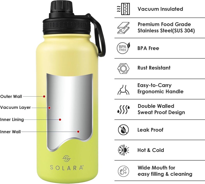 SOLARA Insulated Water Bottle 1 Litre, Hot Water Bottle, 1000ml Thermosteel Water Bottle for Travel, Home, Office, School, Gym, Adults, Water Bottle Hot and Cold, Sipper Bottle, Lime Green - Image 2