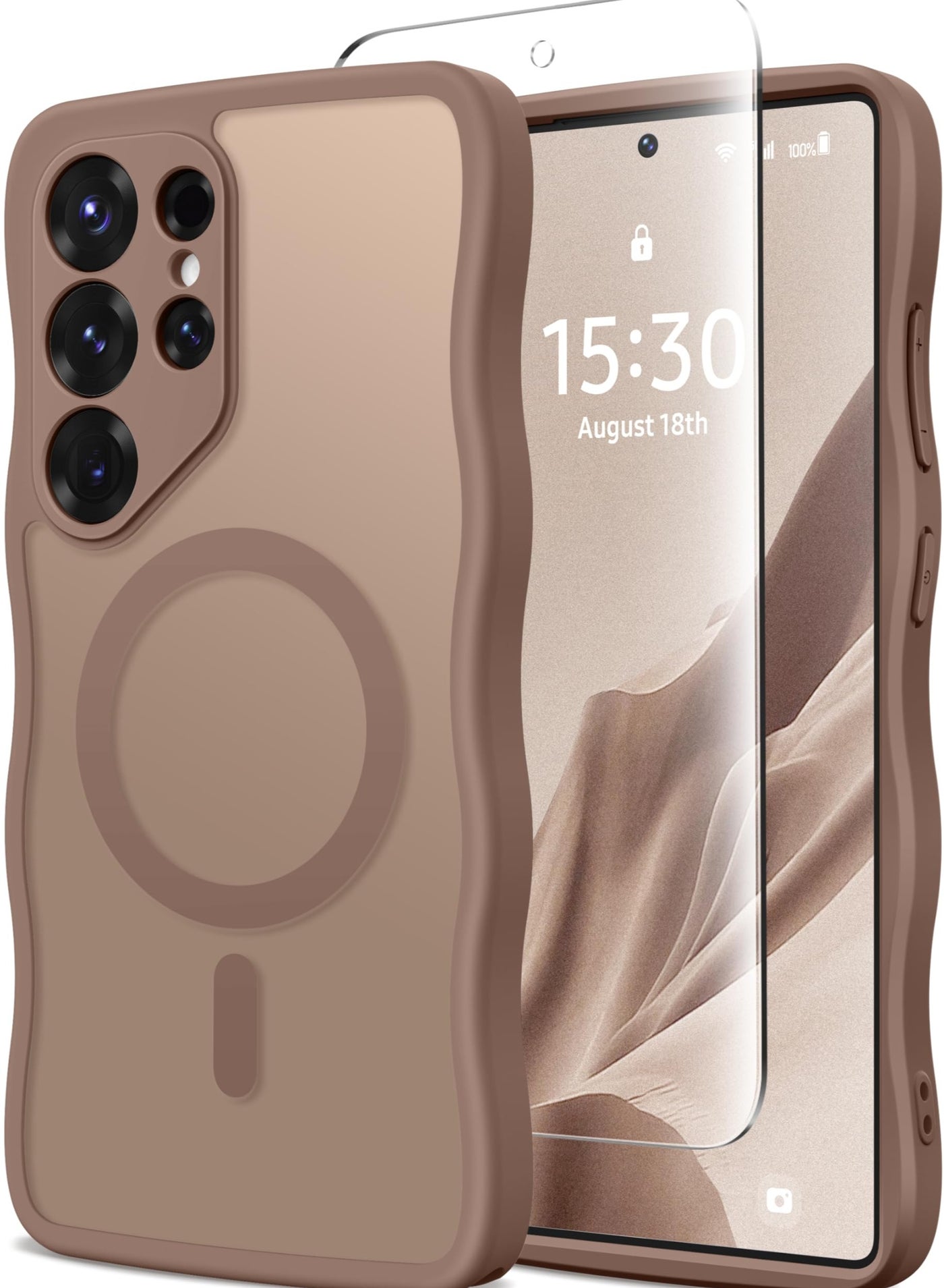 CAPRARO for Samsung Galaxy S25 Ultra Case for Women Girls, Upgraded [Full Camera Protection] [Compatible with MagSafe] Cute Wave Translucent Matte Phone Case for Samsung S25 Ultra, Brown