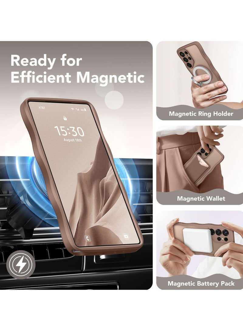 CAPRARO for Samsung Galaxy S25 Ultra Case for Women Girls, Upgraded [Full Camera Protection] [Compatible with MagSafe] Cute Wave Translucent Matte Phone Case for Samsung S25 Ultra, Brown - Image 3