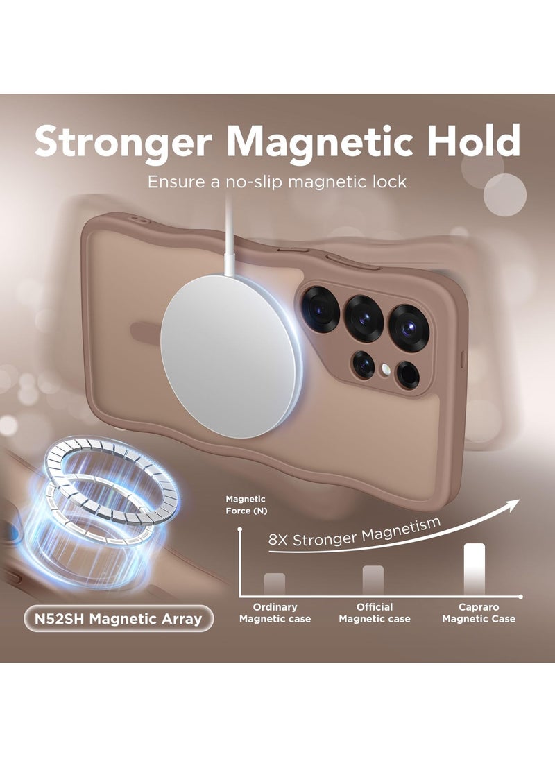 CAPRARO for Samsung Galaxy S25 Ultra Case for Women Girls, Upgraded [Full Camera Protection] [Compatible with MagSafe] Cute Wave Translucent Matte Phone Case for Samsung S25 Ultra, Brown - Image 4