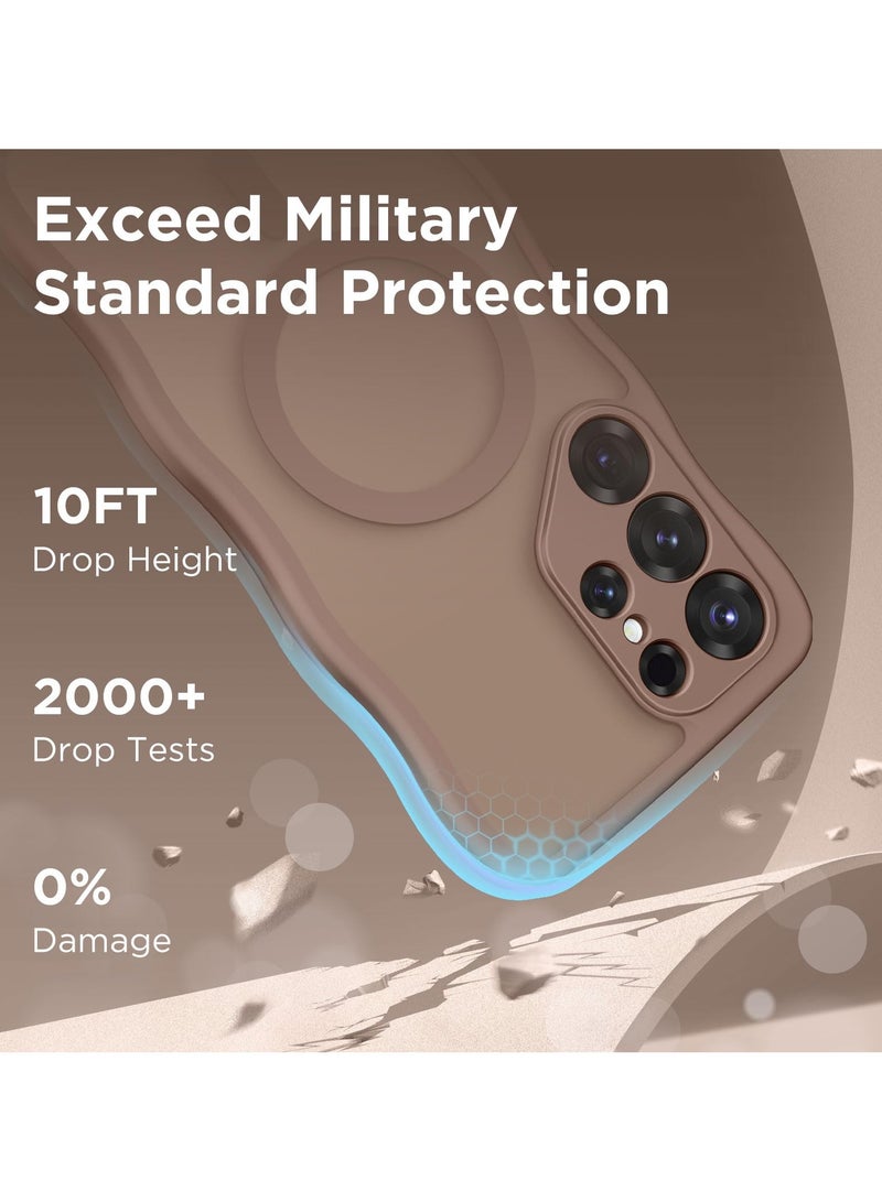 CAPRARO for Samsung Galaxy S25 Ultra Case for Women Girls, Upgraded [Full Camera Protection] [Compatible with MagSafe] Cute Wave Translucent Matte Phone Case for Samsung S25 Ultra, Brown - Image 5