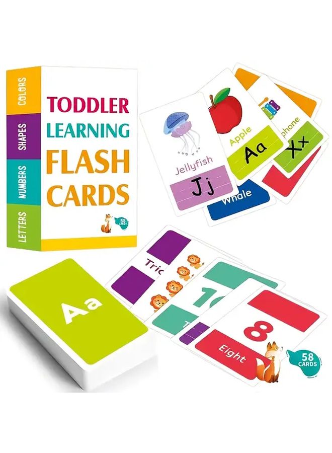 58 Pcs Kids Learning Flash Cards For Colors Numbers Shapes Animals ABC Alphabet - Image 2