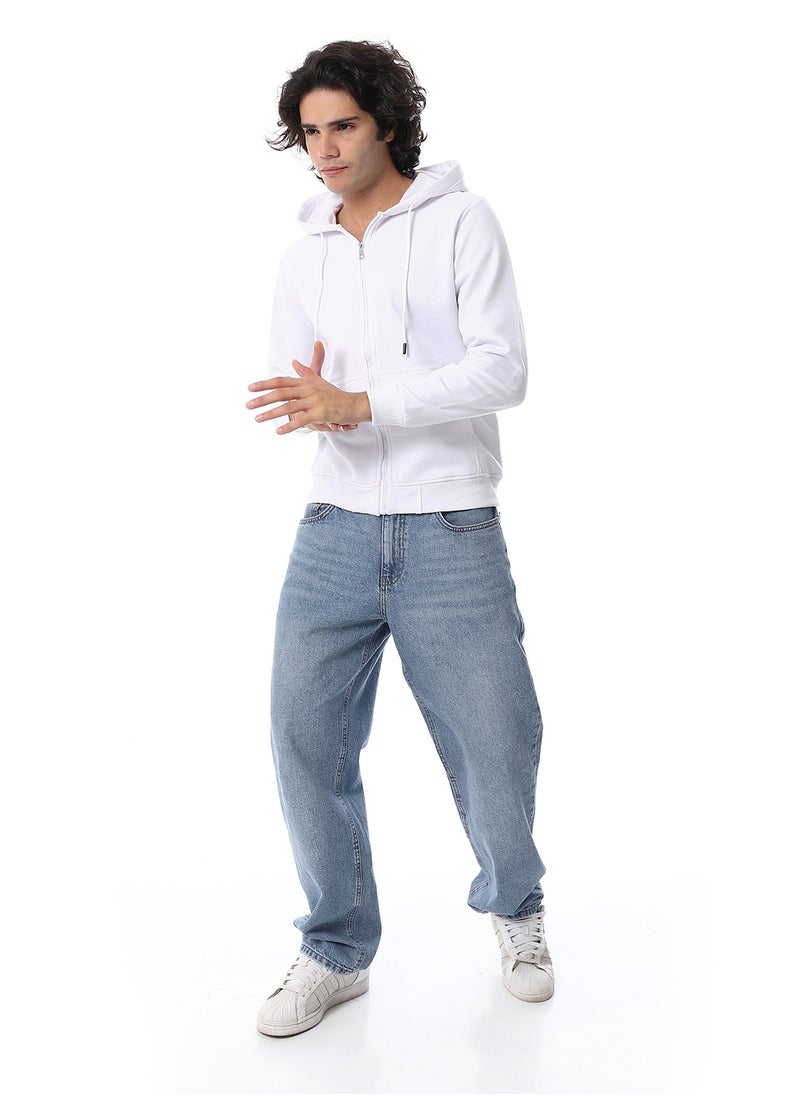 Andora - Front Zipper Winter Zip Through Sweatshirt_ White - Image 1