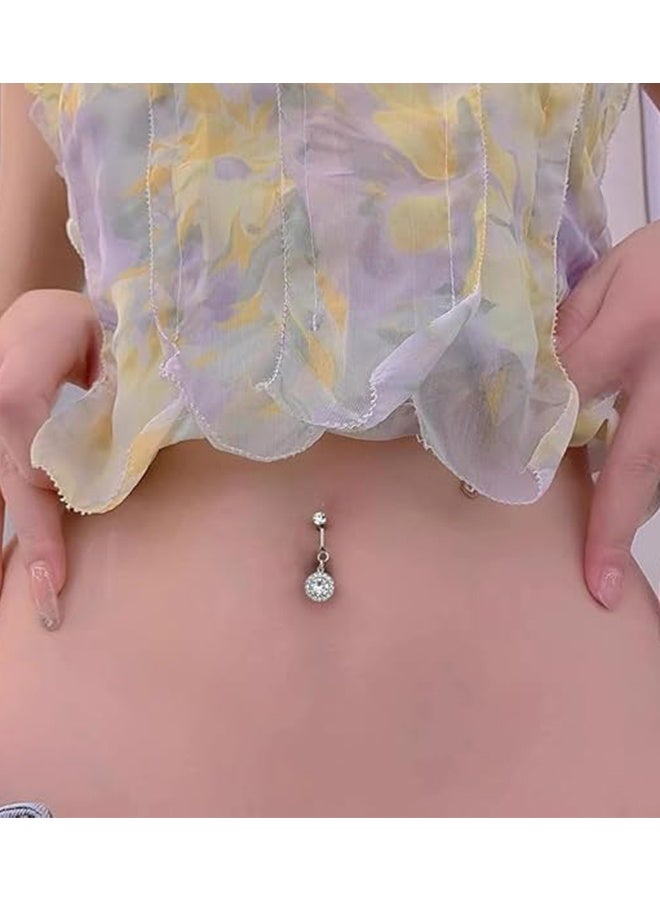 Stainless Steel Navel Ring Cubic Zirconia Round Decor Belly Button Ring for Women - Image 5