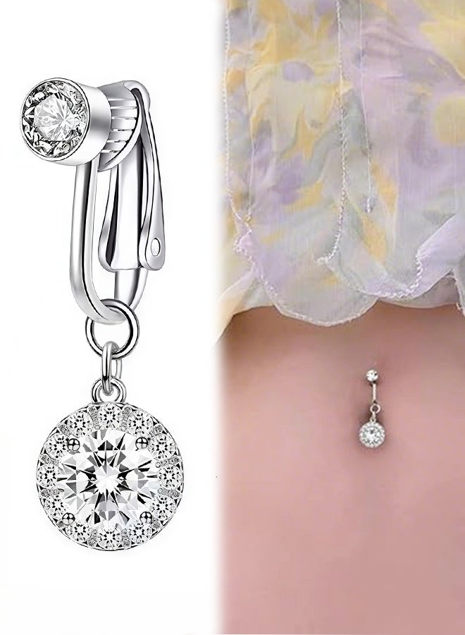 Stainless Steel Navel Ring Cubic Zirconia Round Decor Belly Button Ring for Women - Image 1