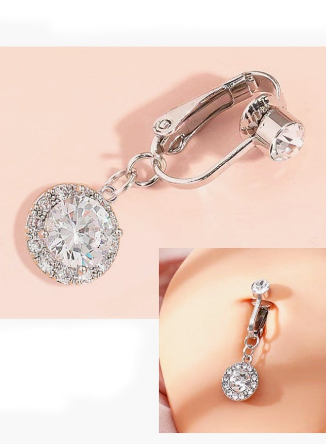 Stainless Steel Navel Ring Cubic Zirconia Round Decor Belly Button Ring for Women - Image 4