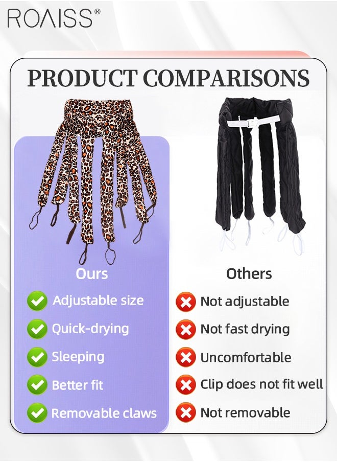 roaiss Heatless Octopus Hair Curler, Overnight Curling Adjustable Headband with 8 Curling Rods, No Heat Satin Curlers to Sleep in for Long and Short Hair, Leopard Pattern  - Image 3