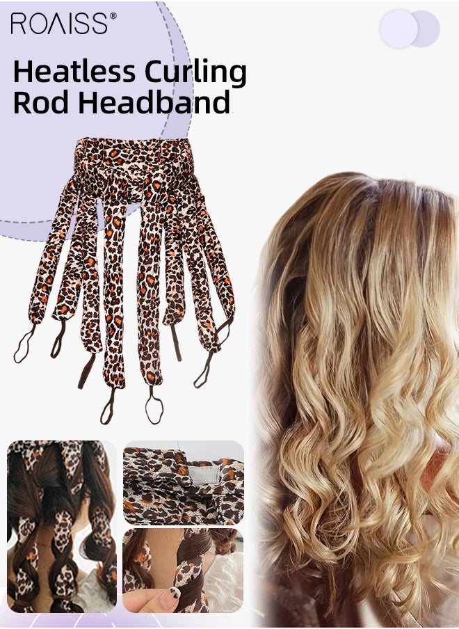 roaiss Heatless Octopus Hair Curler, Overnight Curling Adjustable Headband with 8 Curling Rods, No Heat Satin Curlers to Sleep in for Long and Short Hair, Leopard Pattern  - Image 1