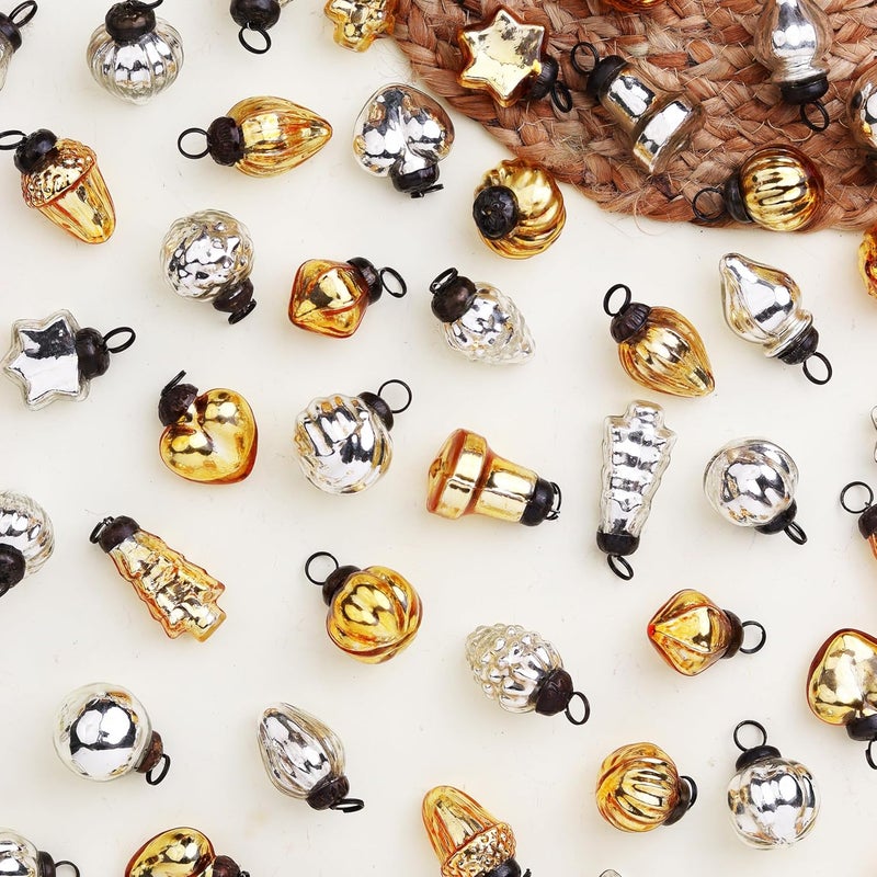 Indian-Shelf 200 Pieces Glass Silver Amber Christmas Ornaments Decorative Mercury Mini Vintage Bulk Hanging Ornaments for Halloween Christmas Tree New Year Valentine Day Holidays Event and Wedding Party Decor - Image 1