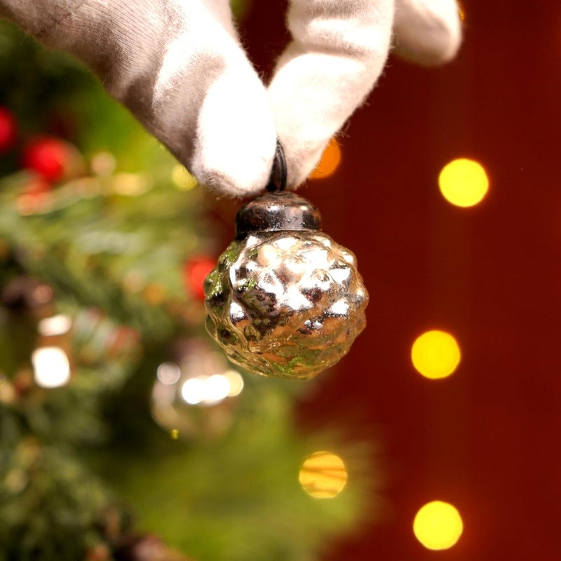 Indian-Shelf 200 Pieces Glass Silver Amber Christmas Ornaments Decorative Mercury Mini Vintage Bulk Hanging Ornaments for Halloween Christmas Tree New Year Valentine Day Holidays Event and Wedding Party Decor - Image 4
