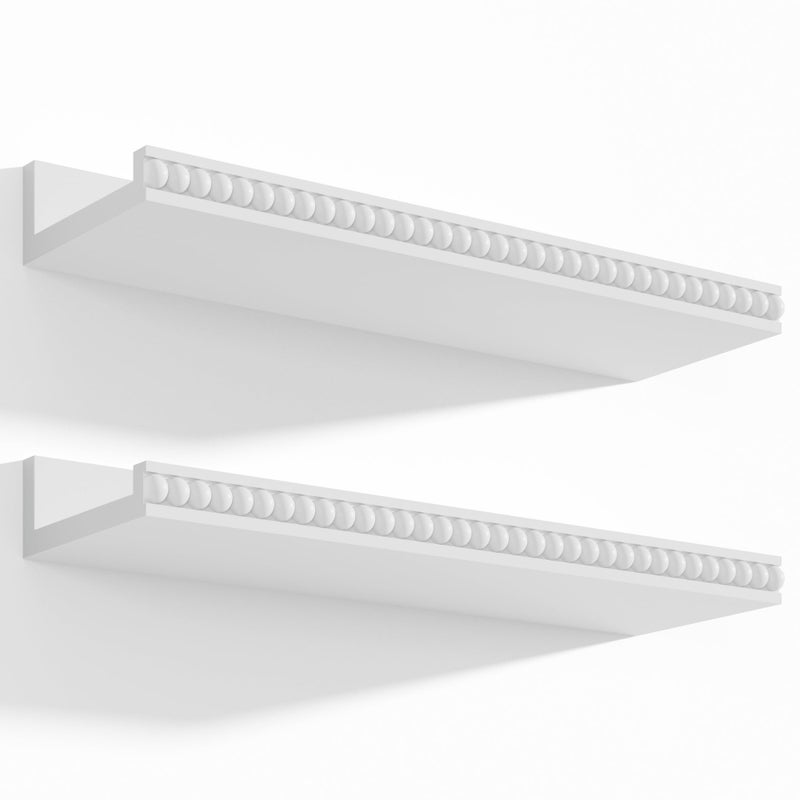 Alsonerbay Floating Shelves Wall Mounted Set of 2, Modern White Shelves with Lip, Wood Wall Shelves with Wooden Beads for Bedroom Living Room Bathroom Office and More White - Image 1