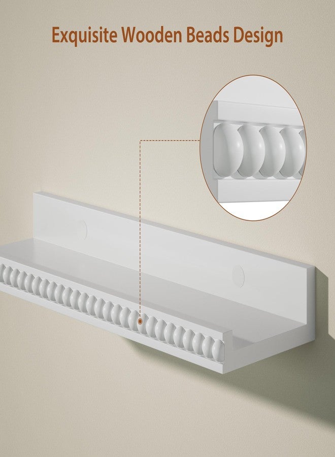 Alsonerbay Floating Shelves Wall Mounted Set of 2, Modern White Shelves with Lip, Wood Wall Shelves with Wooden Beads for Bedroom Living Room Bathroom Office and More White - Image 4